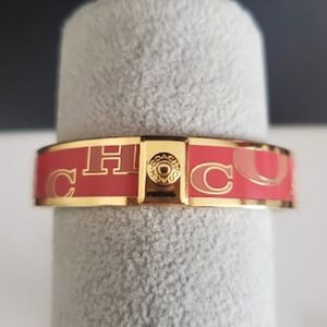 Coach Bangle Bracelet Pink Blush Enamel Cloisonne Gold C Logo on Gold Plate